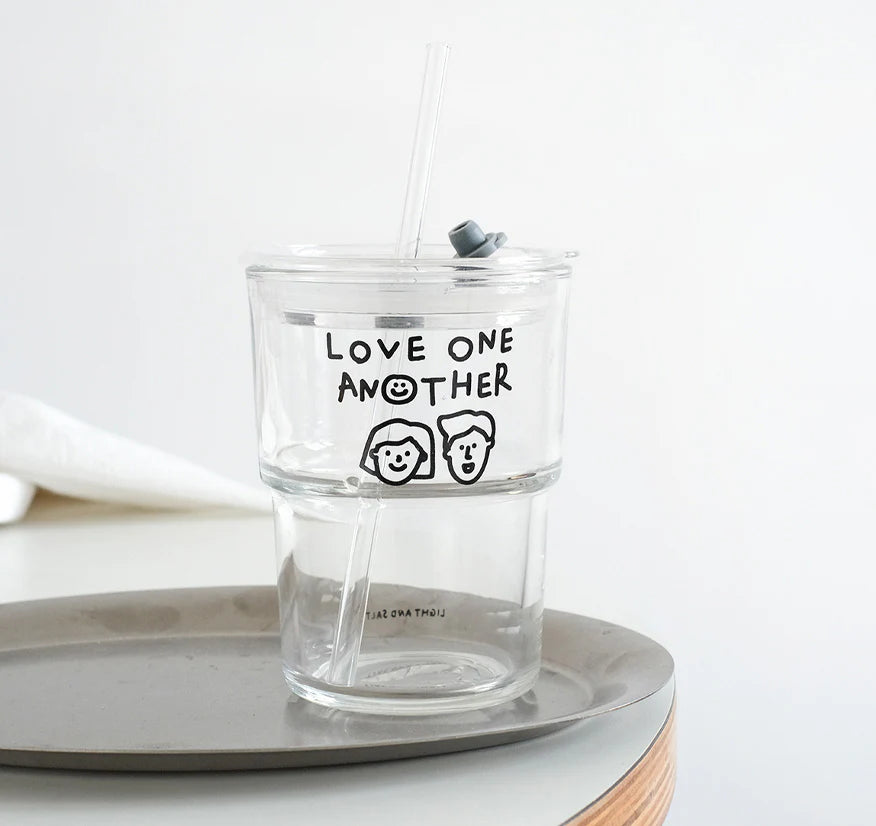 Love One Another | Glass Mug with Straw